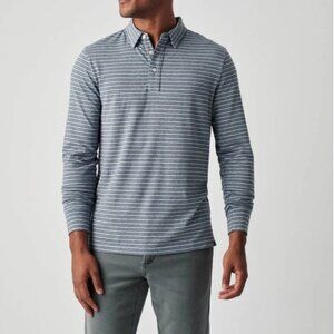 Faherty Gray Stripe Long Sleeve Movement Polo Size Large
